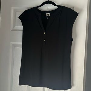 Black Anne Klein short sleeve top with gold buttons